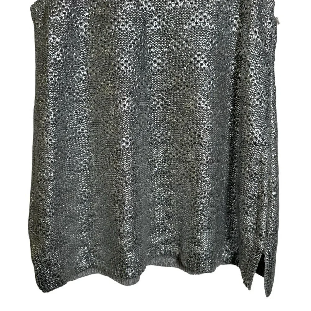 Moth Anthropologie Large Sana Sweater Knit Tank Top Silver Foiled Metallic Party - Picture 5 of 12